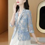 Lace small suit female plus size 2022 summer new Korean version fashion three-quarter sleeves thin hollow sunscreen shirt jacket 1