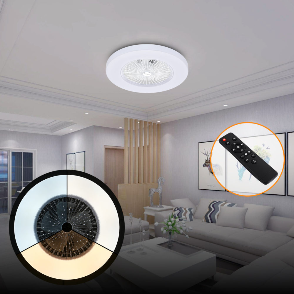 Yonntech Simple remote control Invisible Ceiling Fan Light Crystal Decorative LED Lghting Dimmable Bedroom office Fan Lamp 58cm 1