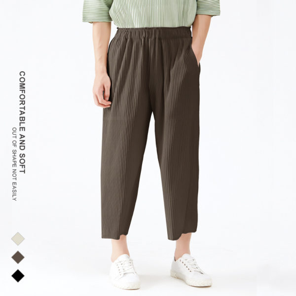 Miyake Pleated Pants Men's 2022 Spring New Japanese Solid Color Loose Big Wide-leg Comfortable Casual Pants Nine-point Pants Men 1