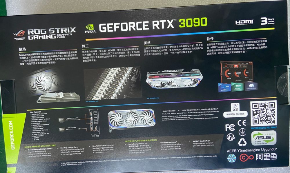 Original 100％ tested ok GeForce RTX 3090 ROG STRIX RTX3090 O24G gundam graphics card 2