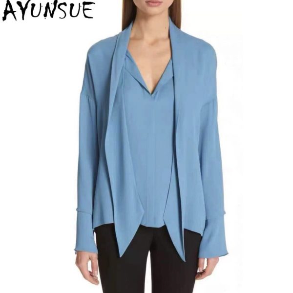 AYUNSUE 2021 White Shirt Women Silk Blouse Long Sleeve Top Female Korean Style Womens Tops and Blouses Spring Autumn Ropa Mujer 1