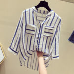 Striped Shirts Women Ladies Tops Half Sleeve V-neck Loose Top Button Shirts Blouses Blusas De Mujer Blouse Women Camisa Femenina 2