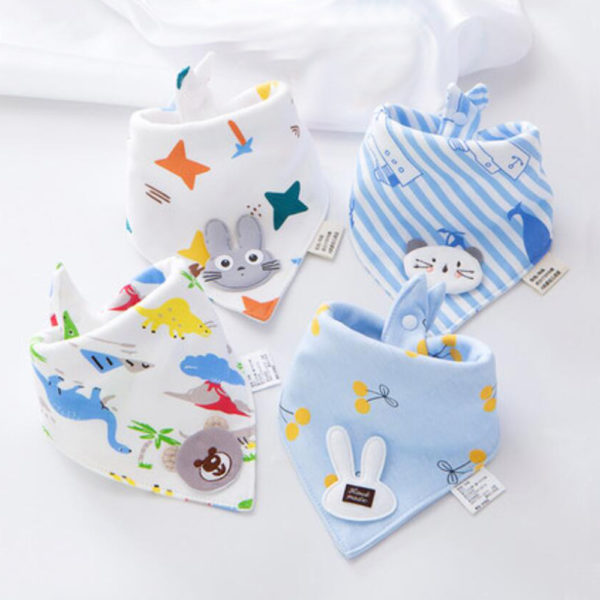 4 Pieces Baby Bibs Cotton Triangle Double Cartoon Saliva Towel Baby Boys Girls Feeding Apron Bandana Bibs Newborn Accessories 1