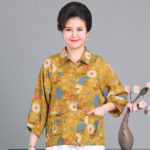 Middle-aged Women's Oversized Shirt Summer 2022 Vintage Cotton Linen Long Sleeve Blouses and Shirts Casual Elegant Ladies Tops 1