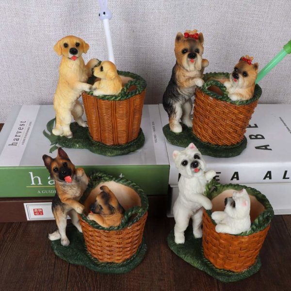 Simulation dog pen holder resin statue ornament Home Decor creative study Room office decoration animal sculpture birthday gift 1