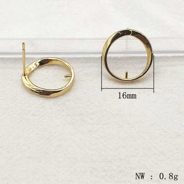 New Arrival! 16mm 50pcs Plating Real Gold Color Copper Round Ear Stud Connectors For Handmade Earring Parts DIY Jewelry Findings 2