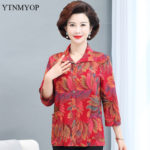 YTNMYOP Fashion Print Blouse Women Middle-aged 5XL Loose Shirts Ladies Turn-down Collar Pockets Spring Blouses High Quality 6