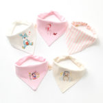 5pcs Baby Cartoon Cotton Triangle Bibs Double Layer Snap Burp Cloths for Boys Girls Baby Stuff for Newborns Kids Accessories 4