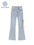 Y2K Woman Jeans Retro Side Lace Up High Waist Denim Trousers Fashion All-Match Streetwear Harajuku Sexy Slim Flare Pants Female 1