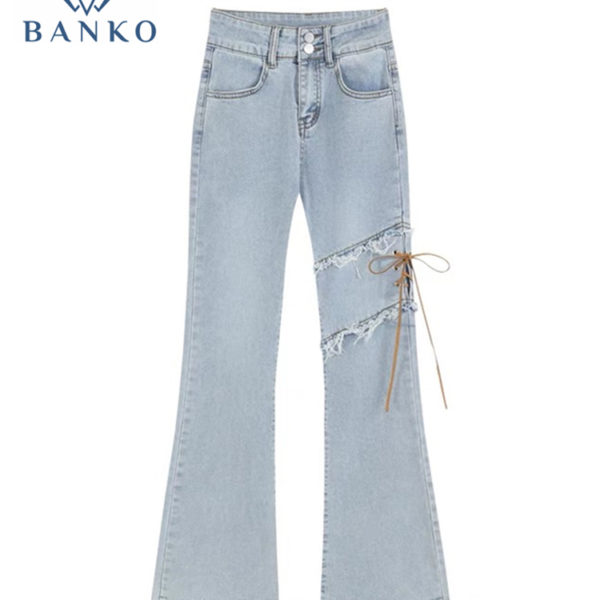 Y2K Woman Jeans Retro Side Lace Up High Waist Denim Trousers Fashion All-Match Streetwear Harajuku Sexy Slim Flare Pants Female 1