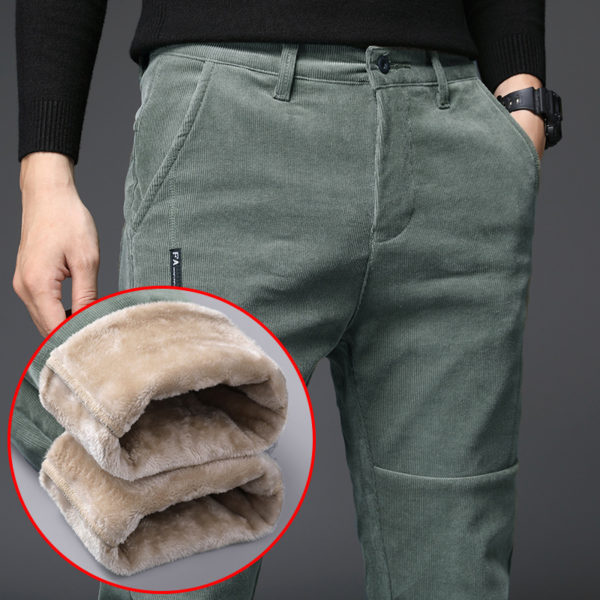 High Quality Slim Winter Fleece Warm Corduroy Pants Men Thick Casual Business Fashion Stretch Velvet Black Gray Green Trousers 1