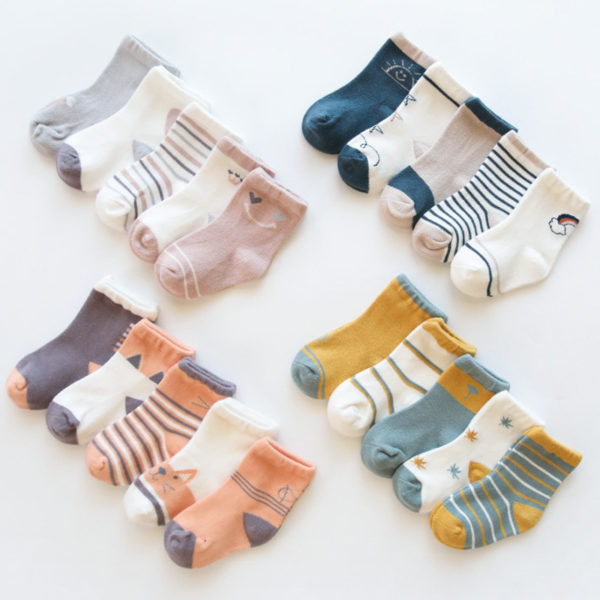 5 Pairs/lot Cartoon Children Socks Spring Thin Combed Cotton Baby Socks Striped Toddler Socks For Boys Girls Infant Baby Sock 1