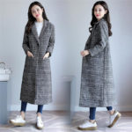 2022 Spring Autumn Women's Plaid Coat New Fashion Long Woolen Coat Slim Type Female Winter Polyester Jackets Female 1