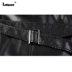 Ladiguard Plus Size Mens Pu Leather Jacket Black Long Overcoats Motorcycle Faux Leather Coats 2021 Single Breasted Top Outerwear 6