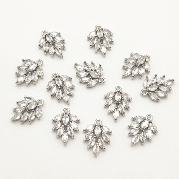 New Arrival! 16x12mm 50pcs Cubic Zirconia Feather Charm For Handmade Necklace Earring Parts DIY Accessories,Jewelry Findings 1