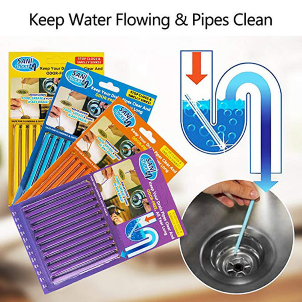 12PCS/Set Pipe Dredging Rod Bathtub Decontamination Drain Kitchen Sink filt Sani Sticks Sewer Cleaning Rod for Kitchens 1