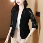 Lace small suit female plus size 2022 summer new Korean version fashion three-quarter sleeves thin hollow sunscreen shirt jacket 3