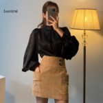 Fashion Women Smooth Blouse Lantern Sleeve Solid Korean Shirt Office Lady Slim Blusas Spring Autumn Elegant Blouses 5