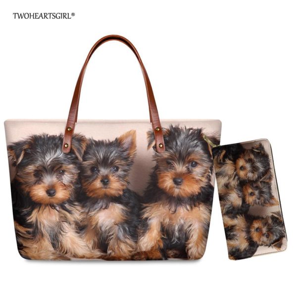 Twoheartsgirl Cute Yorkshire Terrier Dog Print Women Tote Bags Large Capacity Female Travel Top-handle Bags Brand Ladies Handbag 1