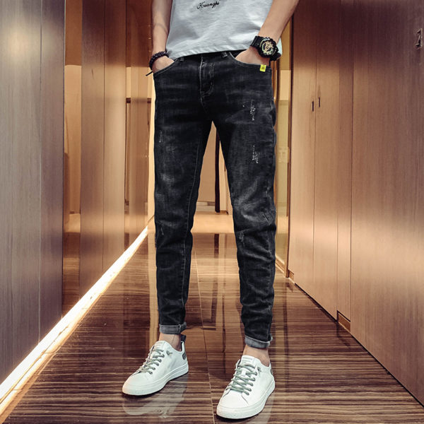 2021 Brand Autumn and Winter Men's Business Casual Plush Thickened Jeans Men Fashion Elastic Trend Korean Slim Fit Men Leggings 2