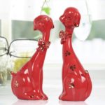 Ceramic Dog Lover Statues (Set of 2) Ceramic Decoration Animal Decor Plum Dog Ornaments for Living Room Bedroom Office Desk 1