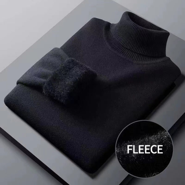 Men's Turtleneck Sweater Black Classic Fleece Casual Pullovers Winter Thick Male Base Shirt Turn-down Collar Warm Knit Sweaters 1