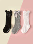 3pairs/lot Infant Baby Stockings Long Socks Girls Boys Unisex Bows Ruffle Non Skid Spanish Warm Cute High Sock with Grips 1