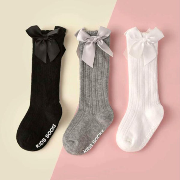 3pairs/lot Infant Baby Stockings Long Socks Girls Boys Unisex Bows Ruffle Non Skid Spanish Warm Cute High Sock with Grips 1