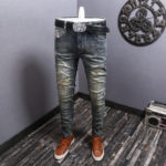 Streetwear Fashion Men Jeans Embroidery Designer Retro Blue Elastic Slim Fit Ripped Jeans Men Vintage Casual Denim Pants Hombre 3