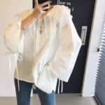 White Blouse Casual Loose Tops Lapel Plus Size Butterfly Sleeve Bow Shirt Fashion Asymmetrical Hem Shirts Women Appliques 13107 2