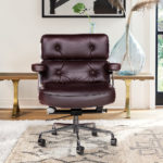 Classic Retro Robin Chair, Home Office Desk Chairs, Swivel Genuine Leather Executive Arm Chair with Adjustable Height Function 2