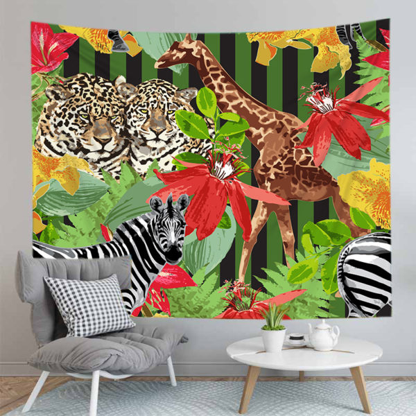 Mysterious Forest Tapestry Psychedelic Animal Print Tapestry Wall Hanging Home Bedroom Living Room Wall Bedroom Decoration 2