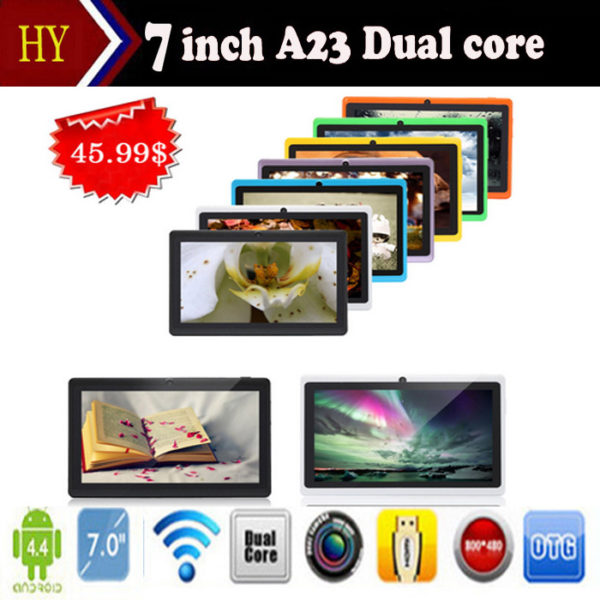 DHL free shipping 5pcs/lot Q88 allwinner A23 Quadl Core 1.5GHz Android 4.4512MB 4GB Dual camera 2800mah Tablet pc 9 Colors 1