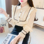 Korean Casual All-Match White Blouse Women2021 Spring New Lapel Ruffle Sweet Fashion Trumpet Sleeve Elegant Style Blouses Autumn 4