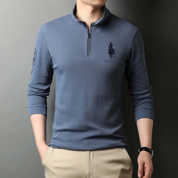 Mens Pure Cotton Long Sleeve Polo Shirts Half Zipper Trendy Brand Golf Logo T-Shirts 2022 New Spring And Autumn Designer Clothes 1