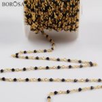 BOROSA 3Meters 2mm Blue Sand Stone Beads Faceted Brass Chains Beaded Chains Jewelry Accessories JT249 3