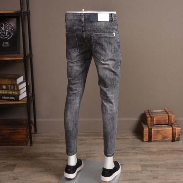 Light Summer Gray Ripped Hole Jeans Men Fashion Stretch Slim Fit Embroidery Denim Trousers Streetwear Casual Biker Pants 1