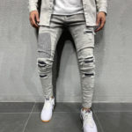 Autumn Men's Jeans Korean Style Patch Frayed Stretch Cowboys Trousers Male Casual Small Feet Slim Fit Denim Pants Pencil Pants 2