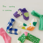 1088 Children's Socks Wholesale 3Pairs/Lot 2022 Spring Color Matching Plaid Floral Socks Rural Wind Cotton Bubble Girls Socks 1