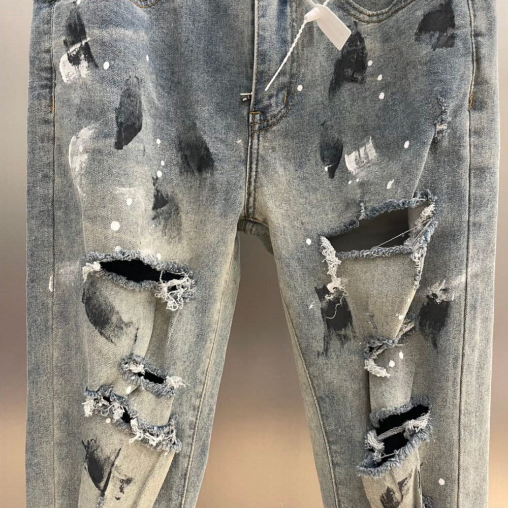 Famous Brand men's Ripped Jeans Original Ink Splash Design Pants Luxury Fashion High Quality Casual Trousers Stretch Denim 5