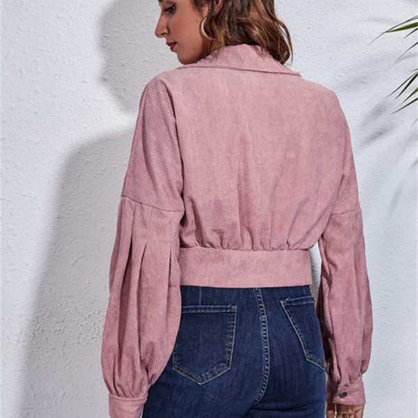 Corduroy Jacket Women Vintage Purple Red Short Coat 2022 Spring Autumn New Fashion Slim Lantern Long Sleeve Pocket Lady Clothing 2