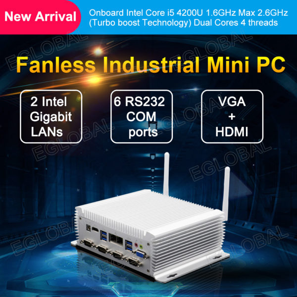 Newest Barebone Industrial Fanless Rugged Mini BOX PC i5-4200U i7-4500U NUC PC 8USB 6RS232 COM 2LAN VGA HDMI WIFI Tablet PC 1