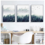 Nordic Fog Forest Birds Landscape Canvas Painting Poster Print Wall Art Picture Living Room Home Office Decor Cuadros 2