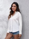 Solid Long Sleeve Front Button Back Cutout Tie Knot Cotton Blouse Women Turn-down Collar Single Breasted Summer Casual Shirts 3