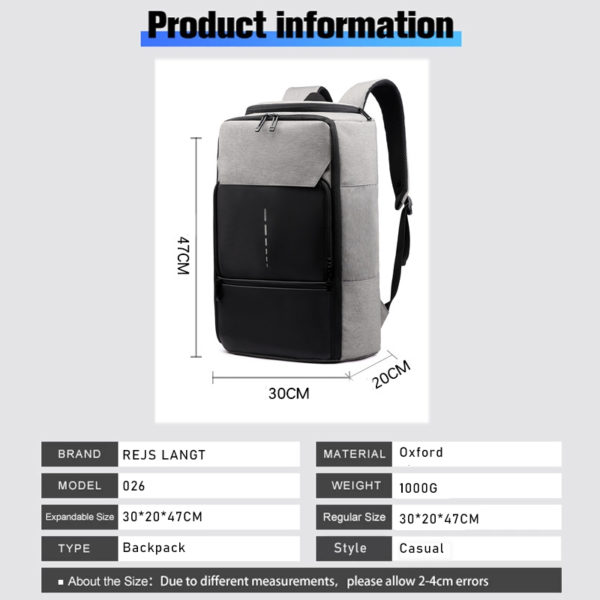 REJS LANGT Large Capacity Reflective Men's Backpack with Charging 15.6 Inch Laptop Bag Waterproof Travel Backpacks For Male 2