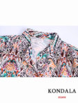 KONDALA Vintage Floral Print Women Suits V Neck Loose Long Shirts+High Waist Wide Leg Pants Fashion 2022 Summer Holiday Sets 6