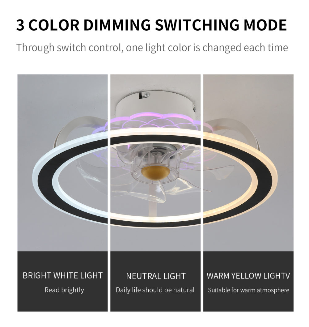 Nordic mute ceiling fan lamp black aluminum ceiling fan lamp bedroom dining room fan lamp electric fan children's room fan lamp 3