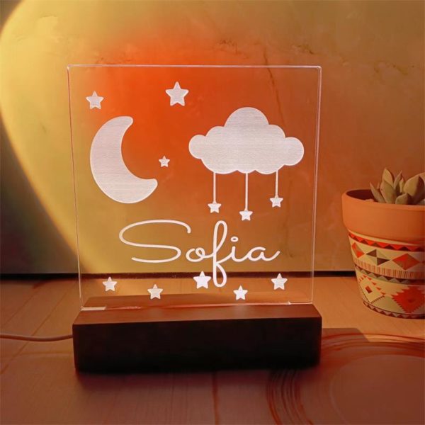 Customizable Night Lamp Personalized USB-Powered Wooden Light - Home Decoration LED Lamp Custom Name Gift for Kids & Friends 1