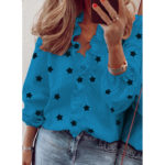 Leisure Fashion Star Print Shirts V-neck Ruffled Top Lady Slim Long Sleeve Oversized Shirt Womens Blouses Spring Blusas Mujer 5