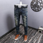 Streetwear Fashion Men Jeans Retro Dark Blue Elastic Slim Fit Ripped Jeans Men Embroidery Designer Vintage Casual Denim Pants 3